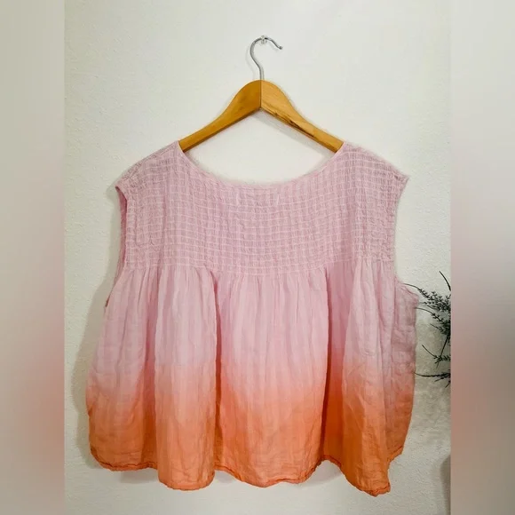 Free People Women's Orange Pink Ombre Smocked Sleeveless Top Size Small - Picture 8 of 8